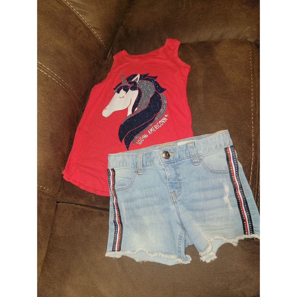 Justice 100% americorn unicorn 4th of july tank and jean shorts size 10